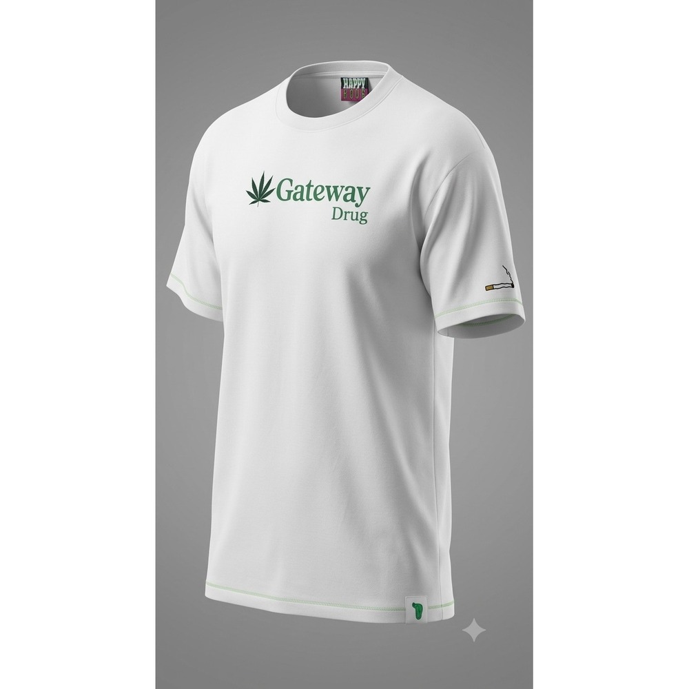 Happy Hour Gateway Drug T-Shirt White XL Weed Cannabis Graphic Tee Streetwear